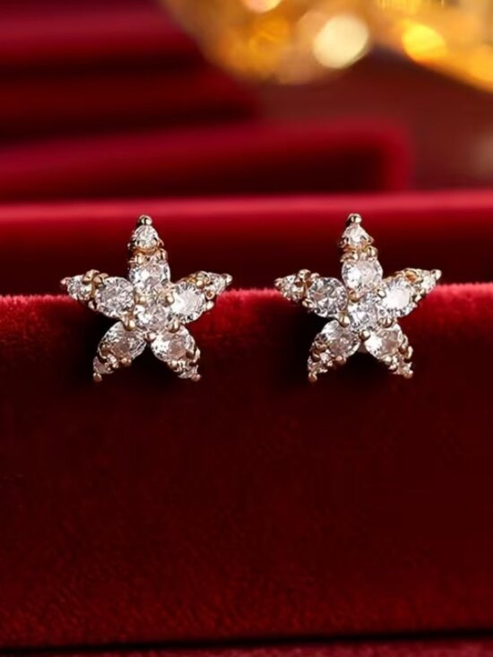 14K Gold Womens 2ct Diamond Star Stud Earrings Ladies 14 K Silver Studs Jewelry